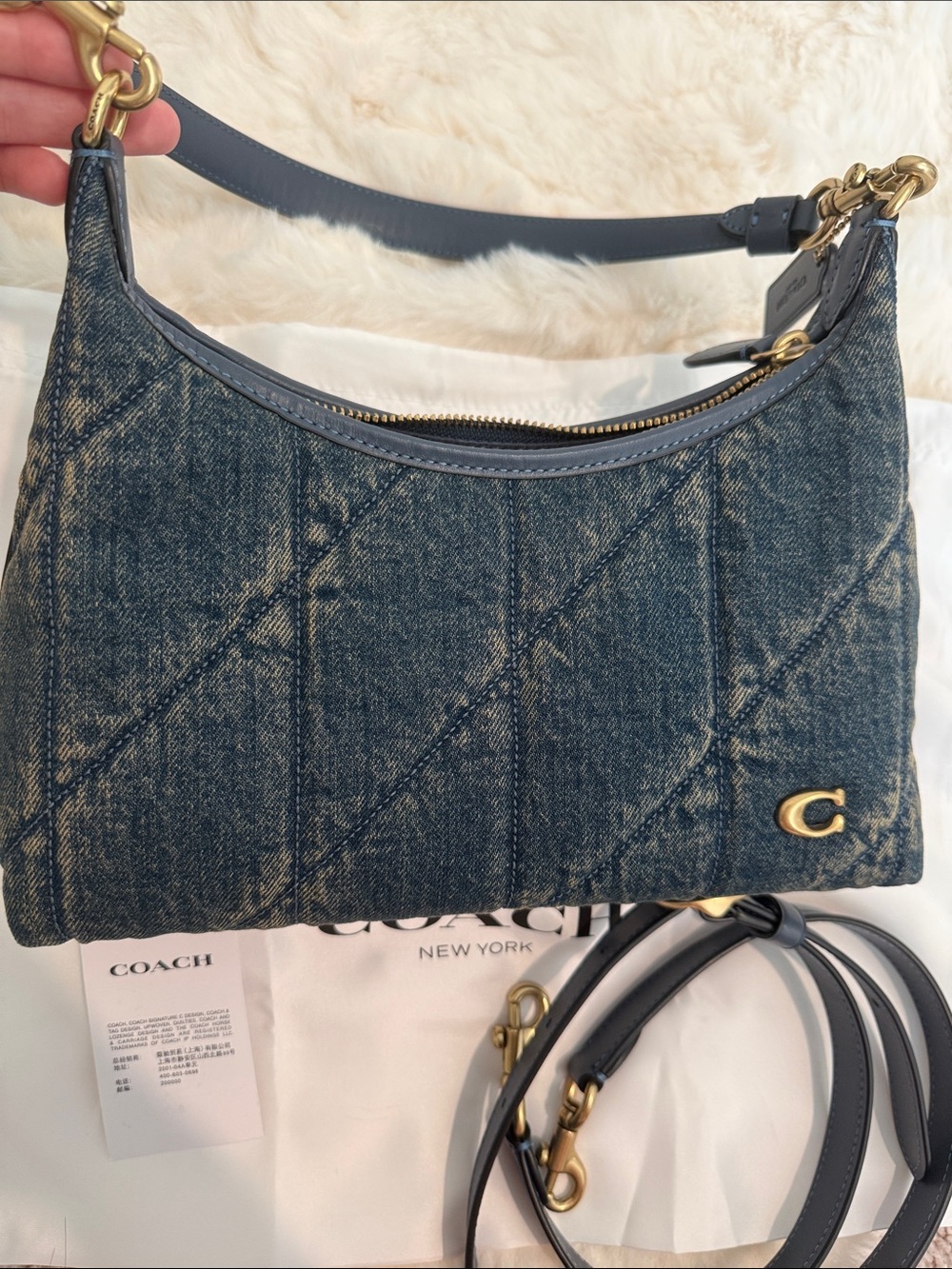 COACH Quilted Denim Juilet 25 Shoulder Bag with Gold Hardware